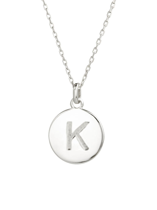 Sterling Silver Circle Charm Necklace w/ K Initial
