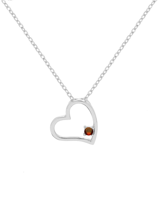 Silver Heart Shaped Birthstone Necklace