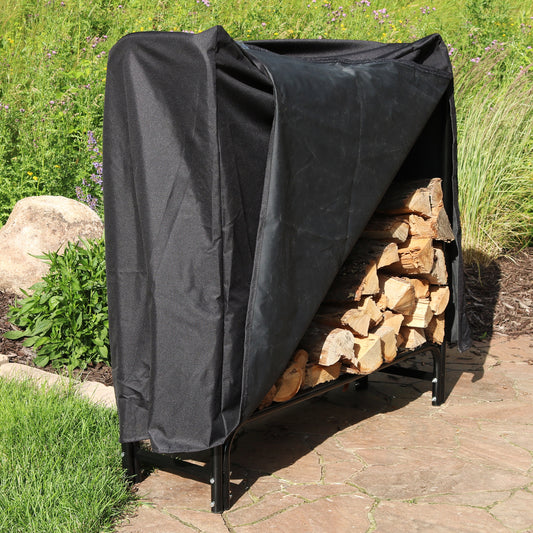 Heavy-Duty Steel Firewood Log Rack Holder and Weather-Resistant Polyester Log Rack Cover