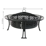 Camping or Backyard Steel Diamond Weave Fire Pit Bowl with Spark Screen - 40" - Black