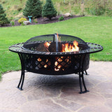 Camping or Backyard Steel Diamond Weave Fire Pit Bowl with Spark Screen - 40" - Black