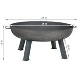 Camping or Backyard Round Cast Iron Rustic Fire Pit Bowl with Handles - Steel