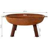 Camping or Backyard Round Cast Iron Rustic Fire Pit Bowl with Handles