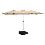 Double-Sided Patio Umbrella with Crank & Sandbag Base, 15' Gray