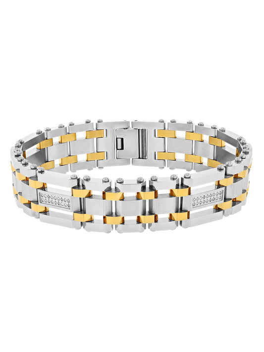 1/4Ctw Stainless Steel & Yellow Ip Watch Link Style Bracelet