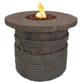 Rope and Barrel Design Propane Gas Patio Fire Pit Table Kit with Lava Rocks - 29" Diameter