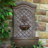 31"H Solar-Powered with Battery Pack Polystone Rosette Leaf Wall-Mount Fountain