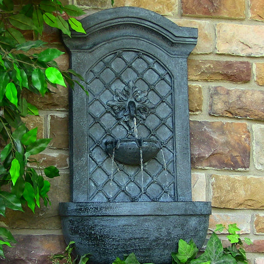 31"H Solar-Powered with Battery Pack Polystone Rosette Leaf Wall-Mount Fountain