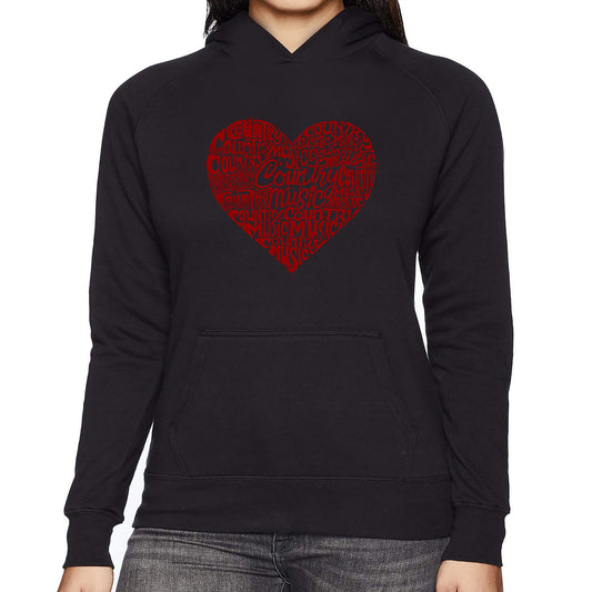 LA Pop Art Women's Word Art Hooded Sweatshirt -Country Music Heart