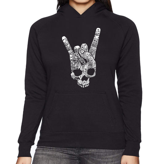 LA Pop Art Women's Word Art Hooded Sweatshirt -Heavy Metal Genres