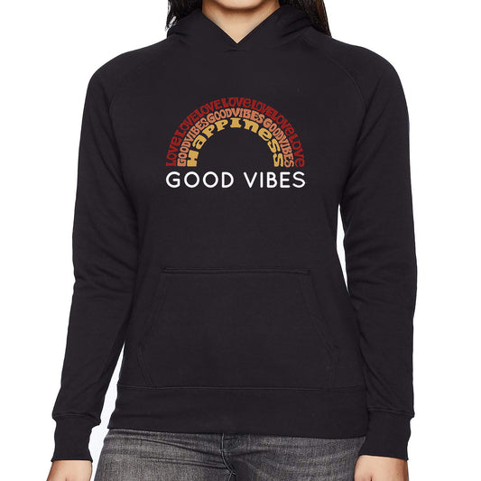 LA Pop Art Women's Word Art Hooded Sweatshirt -Good Vibes