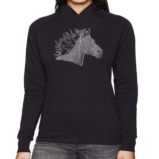 LA Pop Art Women's Word Art Hooded Sweatshirt -Horse Mane