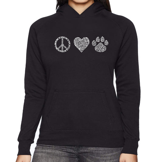 LA Pop Art Women's Word Art Hooded Sweatshirt - Peace Love Cats