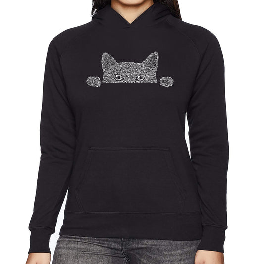 LA Pop Art Women's Word Art Hooded Sweatshirt -Peeking Cat