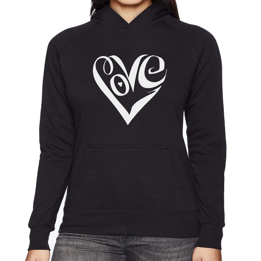 LA Pop Art Women's Word Art Hooded Sweatshirt - Script Love Heart