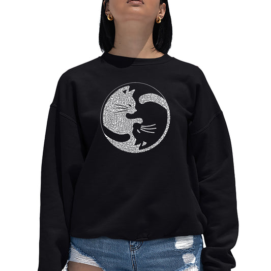 LA Pop Art Women's Word Art Crew Sweatshirt - Yin Yang Cat