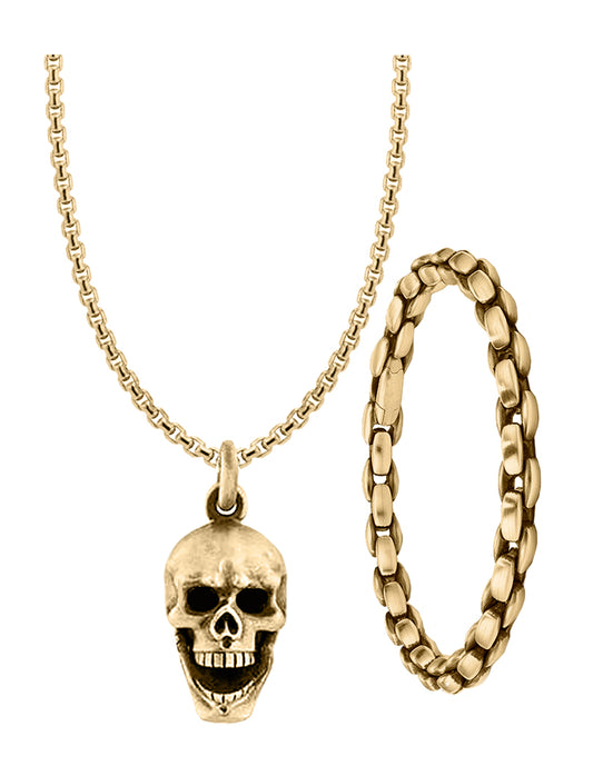 American Exchange Skull Pendant Necklace & Bracelet Set