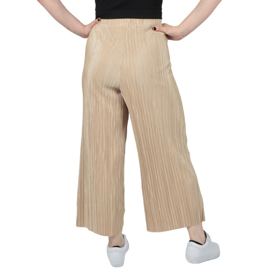 Pull On Pleated Knit Wide Leg Crop Pants
