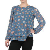 Chiffon Double Layer Long Sleeve With Keyhole Back Blouse
