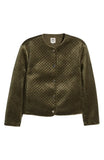 Quilted Snap-Front Velvet Jacket