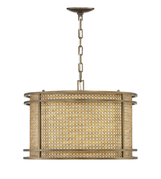 Tailor Single-Light Cane and Brass Drum Pendant Chandelier
