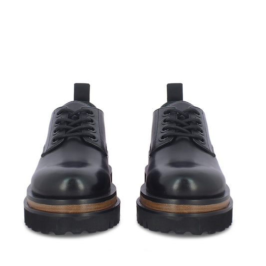 Erica Leather Lug Loafers - Black