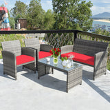 Gray Rattan Furniture Set with Glass Table Top Set of 4
