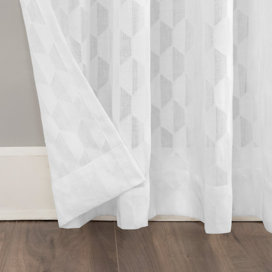 Verge Geometric Clipped Jacquard Semi-Sheer Rod Pocket Curtain Panel