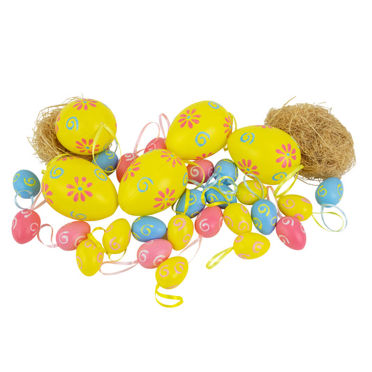Blue & Yellow Painted Floral Easter Egg Ornaments Pack of 29