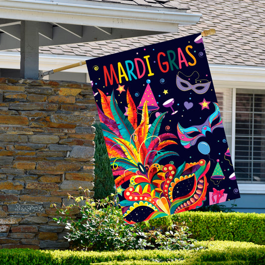 Mardi Gras Feathers & Masks Outdoor House Flag