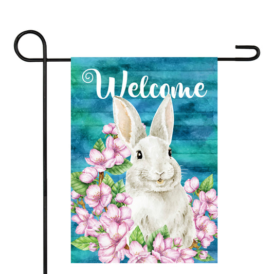 Welcome Bunny Floral Spring Outdoor Garden Flag