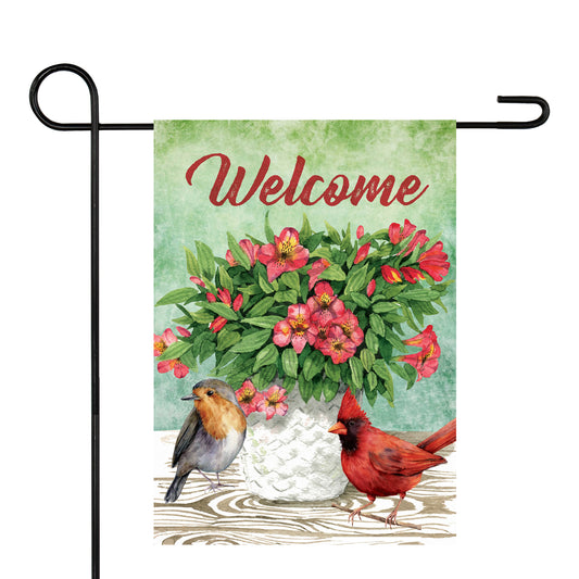 Welcome Cardinal Bird and Spring Bouquet Flag