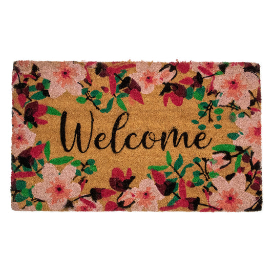 Natural Coir Blossoming Floral Outdoor Rectangular "Welcome" Doormat 18" x 30"