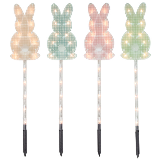 Plaid Pastel Bunny Easter Pathway Marker Lawn Stakes, 4 Piece Set