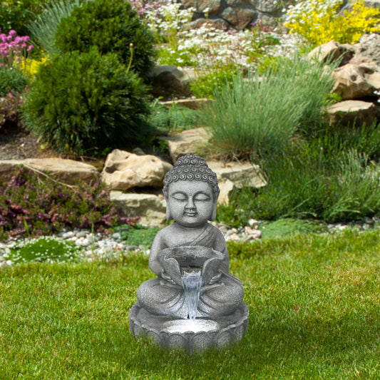 21.5" Buddha in Sukhasana Pose Outdoor Garden Water Fountain