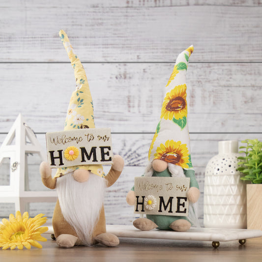 Welcome to Our Home Gnome with Sunflower Hat, 15.5"