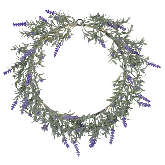 Lavender LED Lighted Faux Wreath, 16"