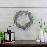 White & Purple Lavender Faux LED Lighted Wreath, 16"