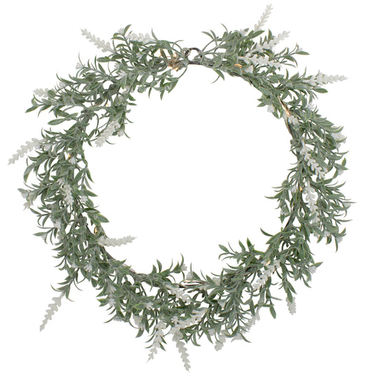 White Lavender LED Lighted Faux Wreath, 16"