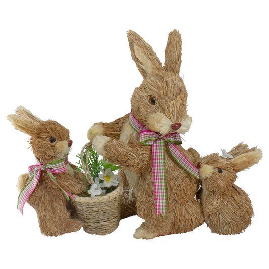 Sisal Mommy & Baby Bunnies Easter Figure, 12.5"