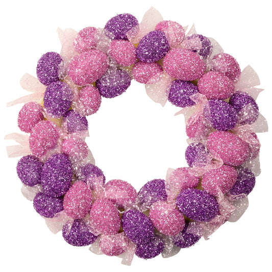Glittered Pink & Purple Easter Egg Wreath 20"