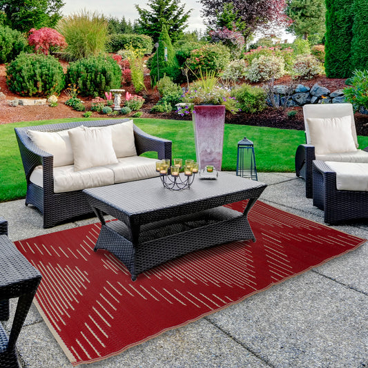 4' x 6' Red and Beige Tribal Pattern Rectangular Outdoor Area Rug