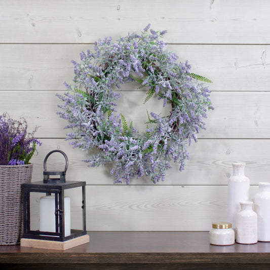 Lavender & Leaves Faux Floral Wreath, 22"