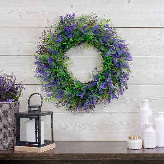 Lavender & Spring Foliage Faux Floral Wreath, 24"
