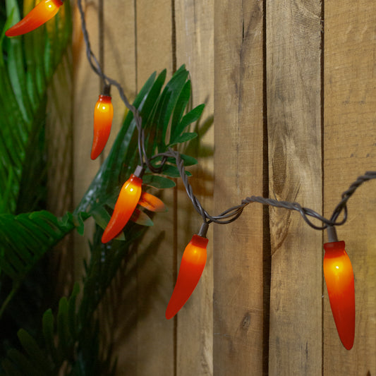 35-Count Orange Chili Pepper Patio String Light Set 22.5ft Brown Wire