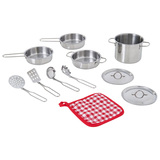 Teamson Kids - Little Chef Frankfurt Stainless Steel Cooking Accessory Set- 11 Pcs