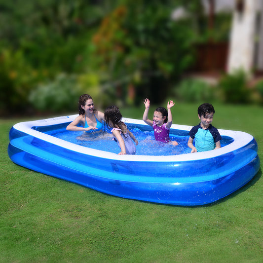 10' Blue and White Inflatable Rectangular Swimming Pool