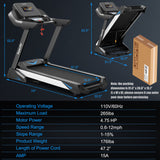 4.75 Horsepower Electric Folding Treadmill with APP Auto Incline Preset Programs Speakers
