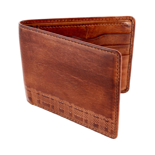 Caelen Plaid Embossed RFID Leather Bi-Fold Wallet