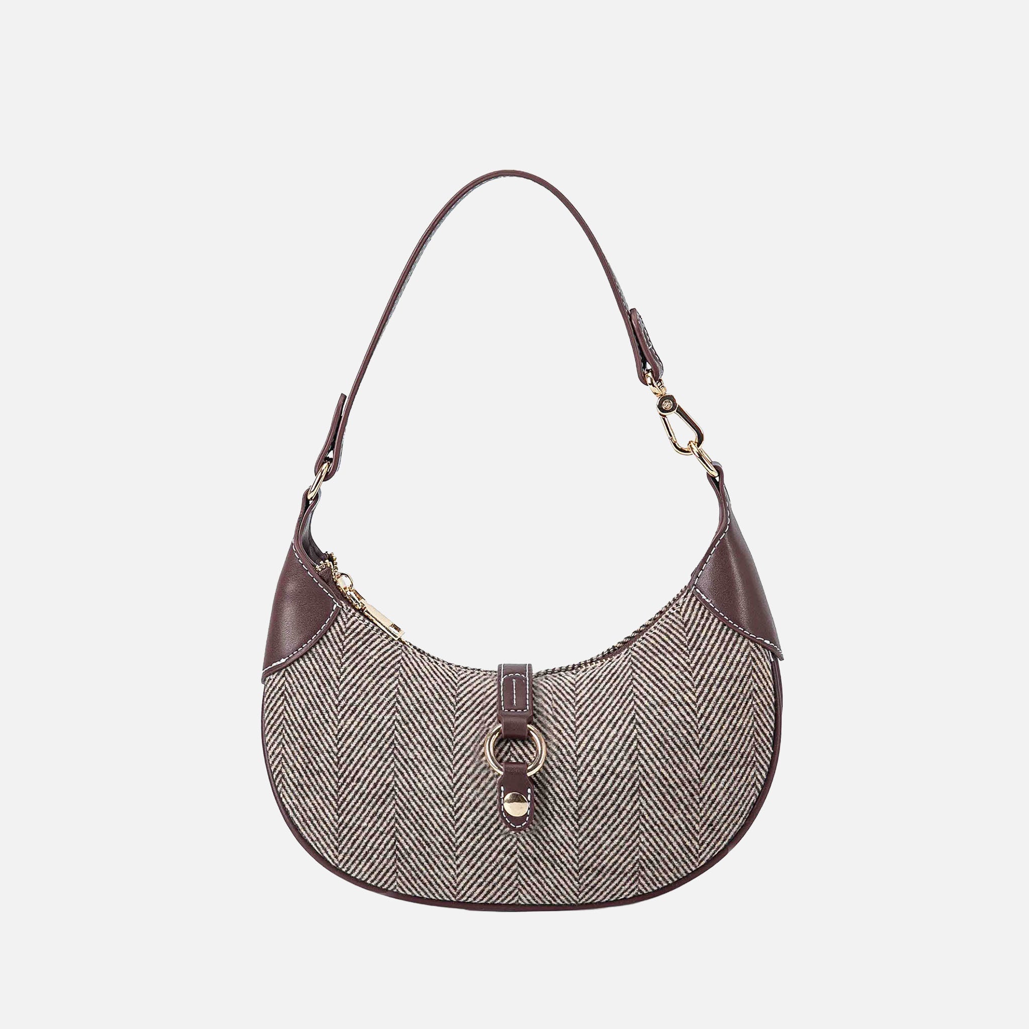  MKF Collection Mire Half Moon Shoulder Bag - Black Herringbone - Bonton